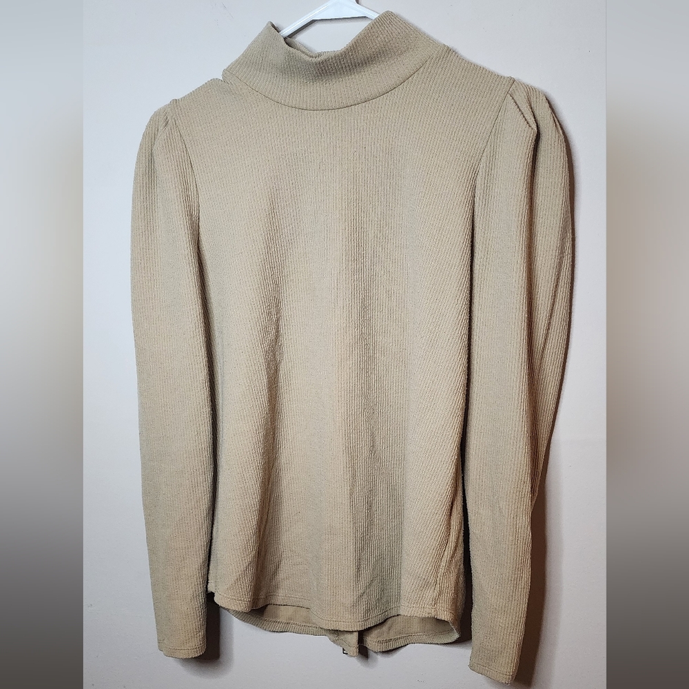 RW&CO Beige Mock Neck Long Sleeve Top